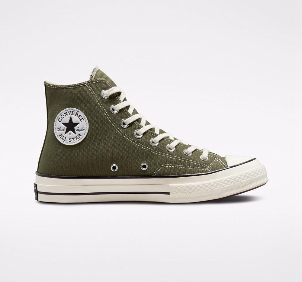 Green Utility / Egret / Black Men's Converse Chuck 70 Vintage Canvas Unisex High Tops India | VAKE-36841