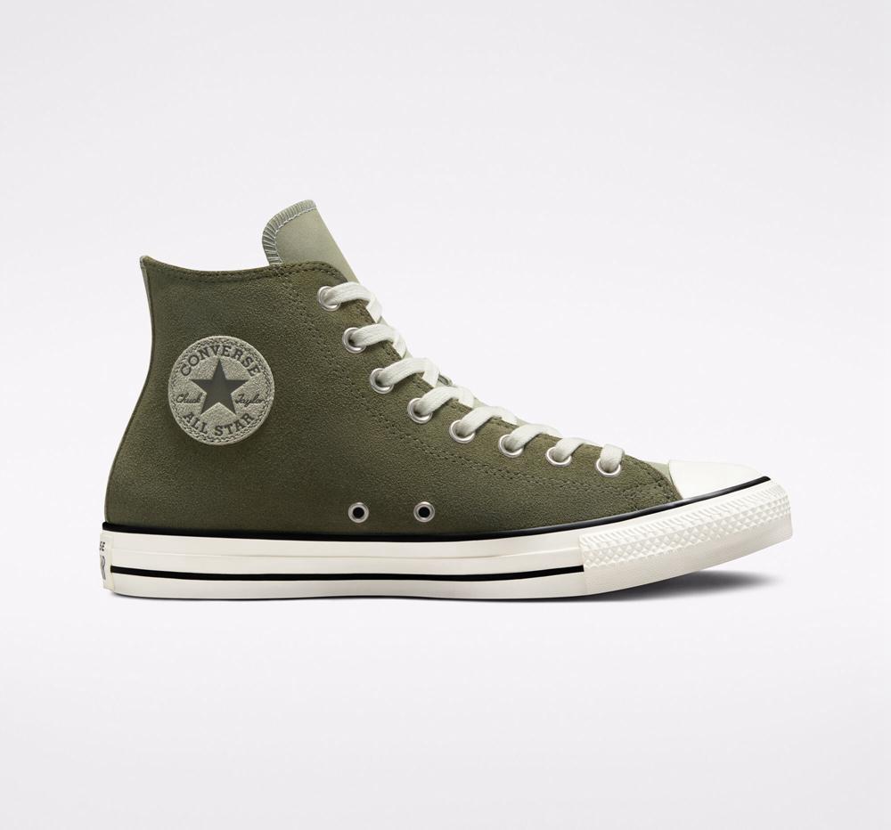 Green Utility / Light Field Surplus Men's Converse Chuck Taylor All Star Earthy Suede Unisex High Tops India | QTJX-58741