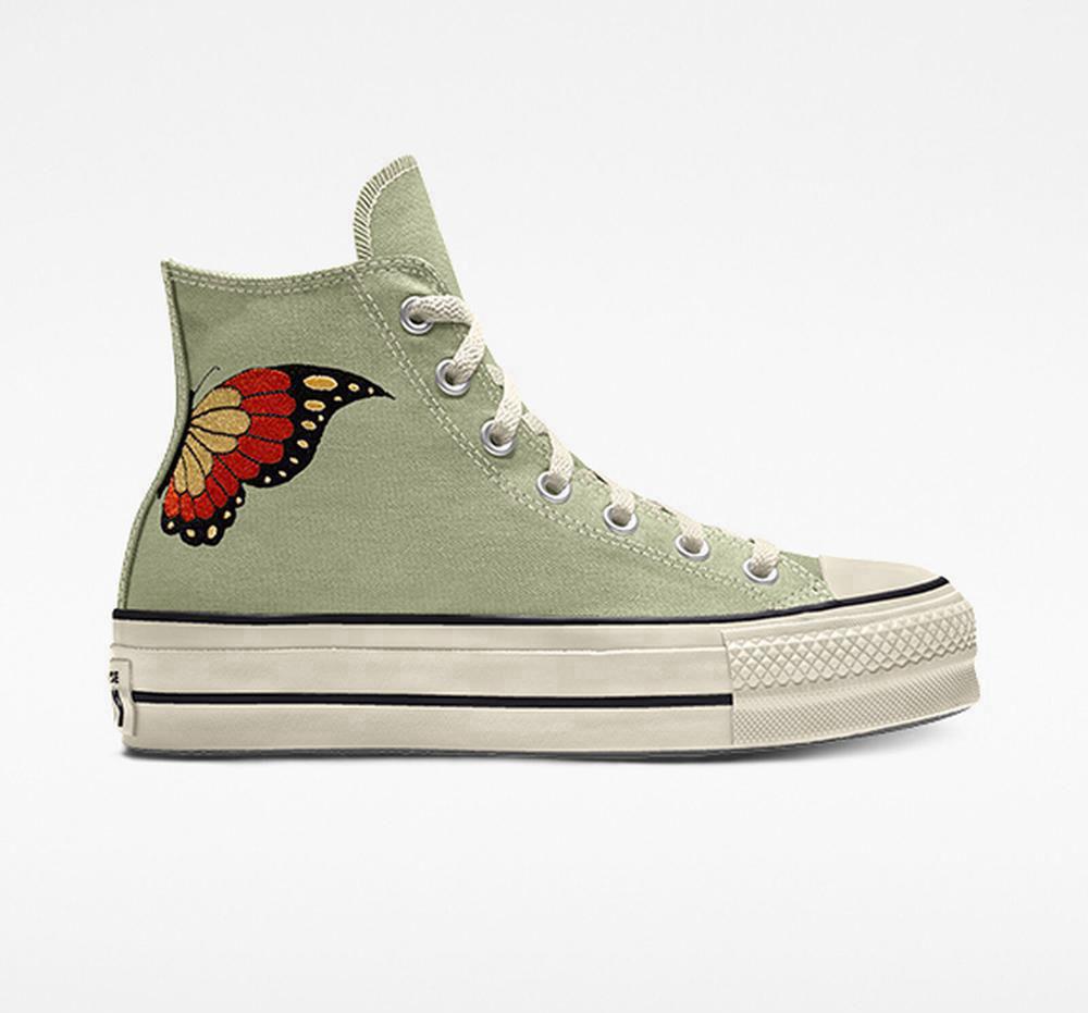 Green Women's Converse Custom Chuck Taylor All Star Lift Platform Embroidery By You Unisex High Tops India | RAXC-26381