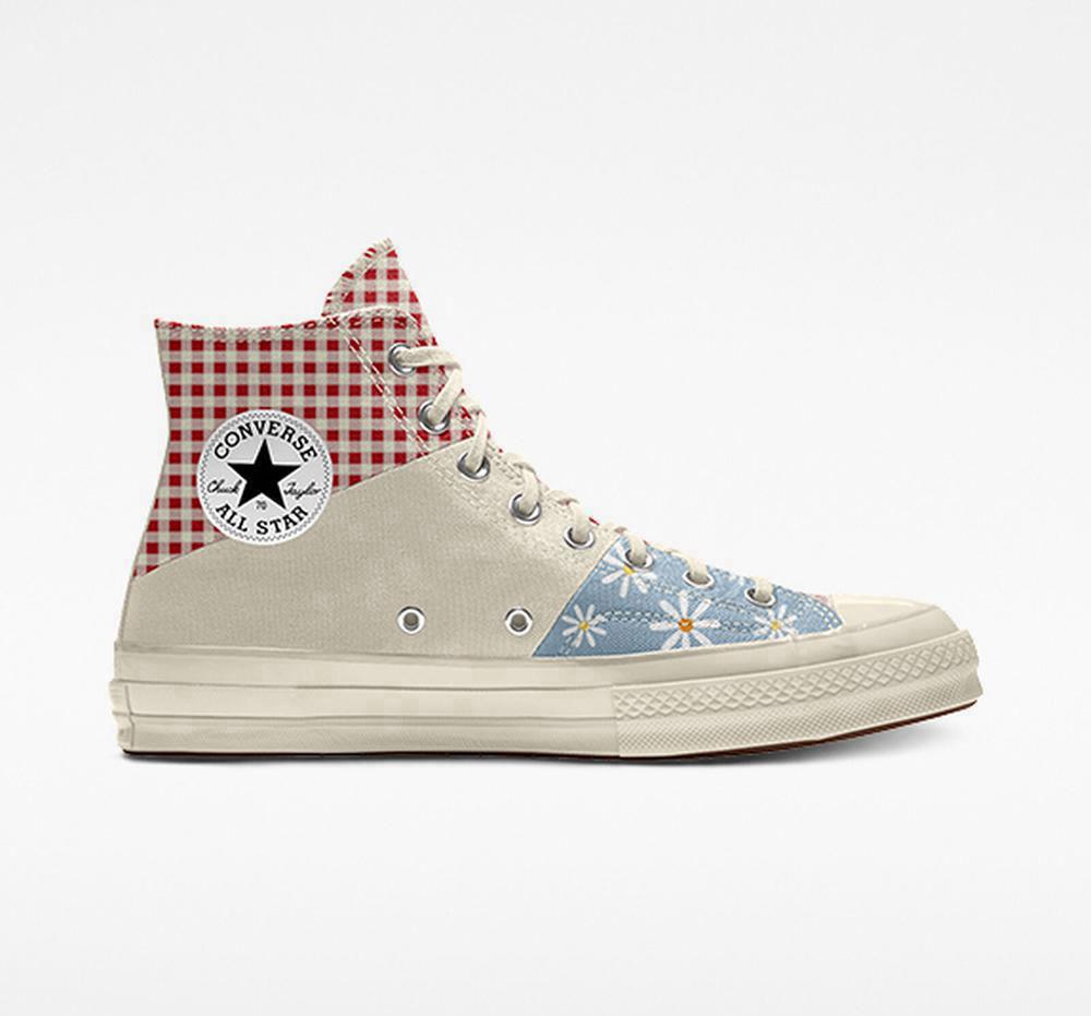 Grey Gingham Men's Converse Custom Chuck 70 Patchwork By You Unisex High Tops India | XJRY-71542