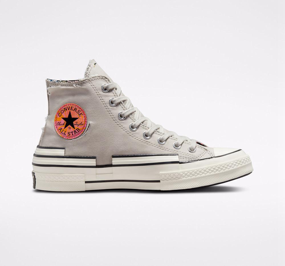 Grey Light Bone / Black Men's Converse Chuck 70 Hacked Heel Tear Away Unisex High Tops India | MODW-85243