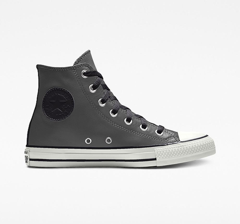 Grey Men's Converse Custom Chuck Taylor All Star Leather By You Unisex High Tops India | NLDA-52098