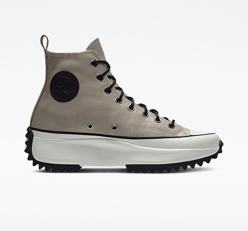 Grey Papyrus Men's Converse Custom Run Star Hike Platform Leather By You Unisex High Tops India | HFNB-52467