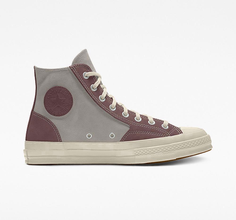 Grey Saddle Men's Converse Custom Chuck 70 Suede By You Unisex High Tops India | RBSJ-07192