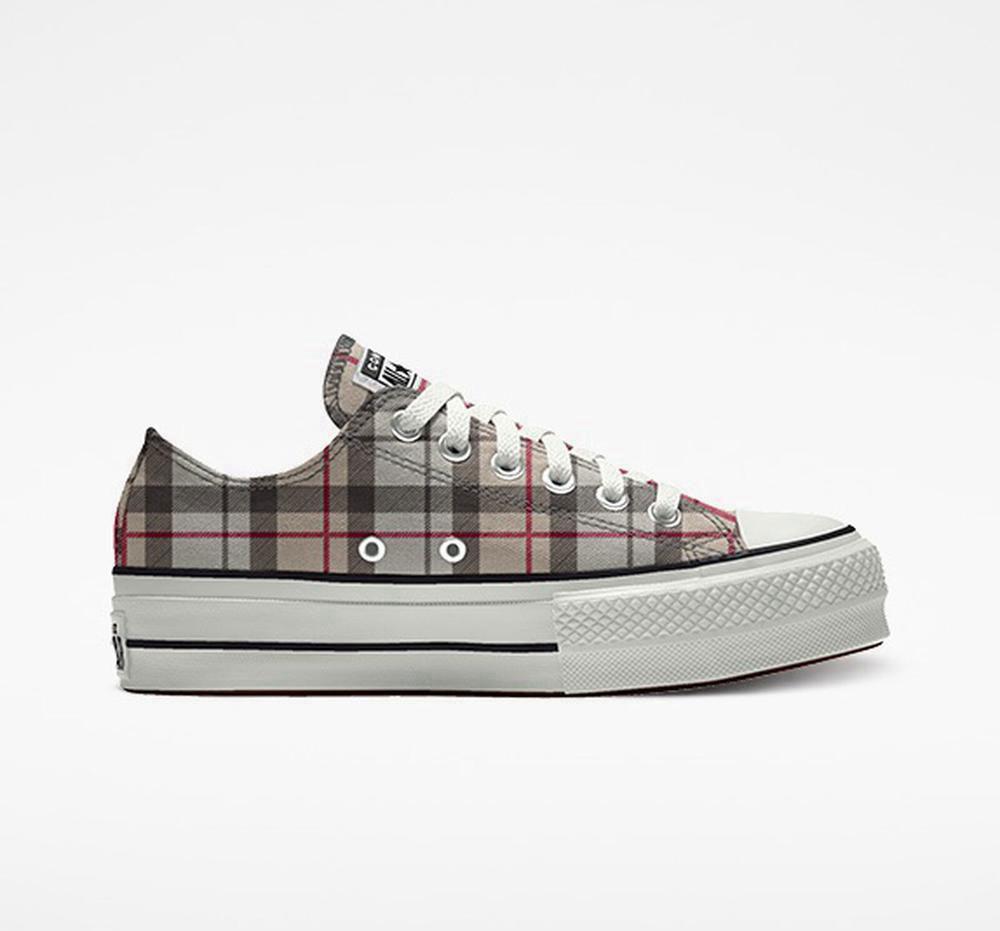 Grey Winter Plaid Women's Converse Custom Chuck Taylor All Star Lift Canvas By You Unisex Low Top Platform Shoes India | PSFW-91724