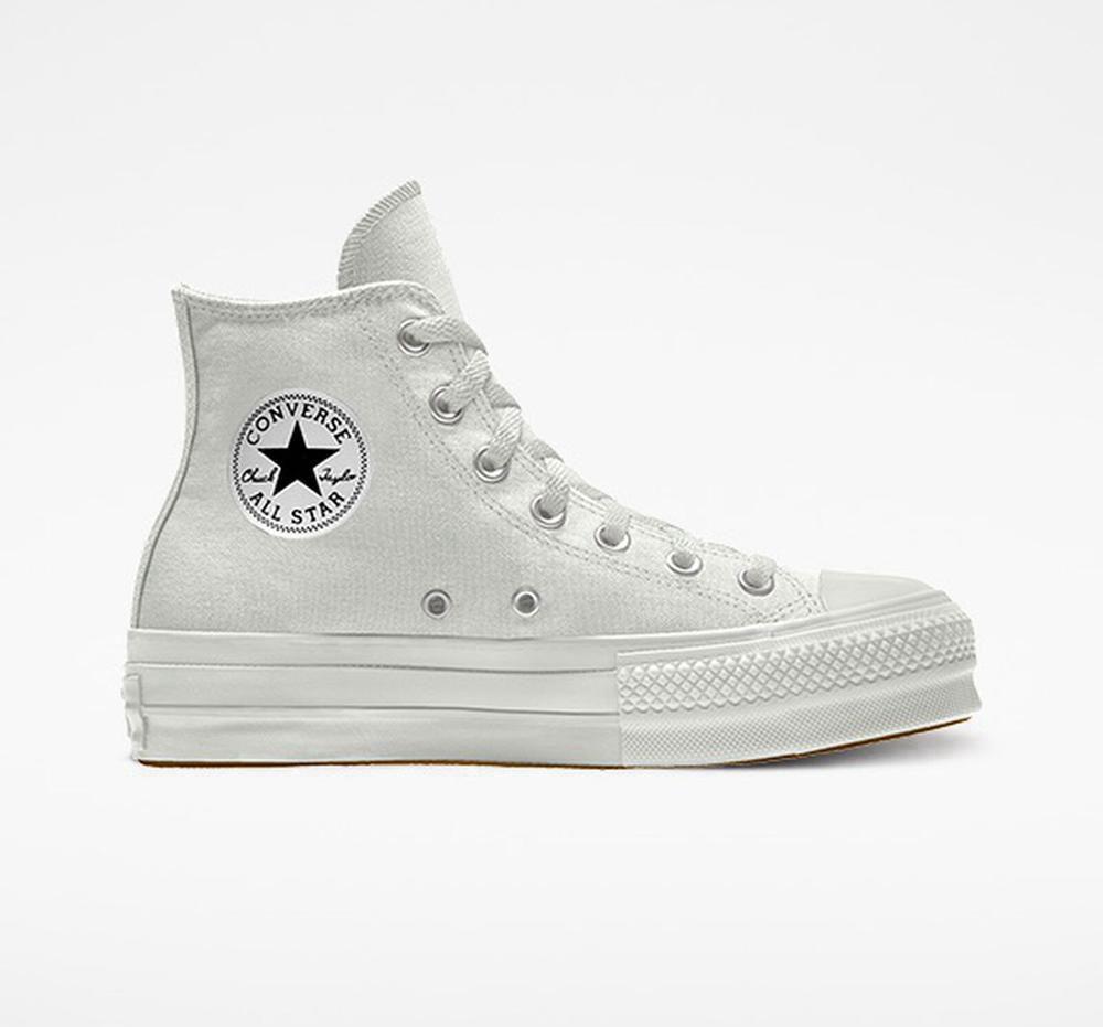 Grey Women's Converse Custom Chuck Taylor All Star Lift Canvas By You Unisex High Top Platform Shoes India | LFTY-10534