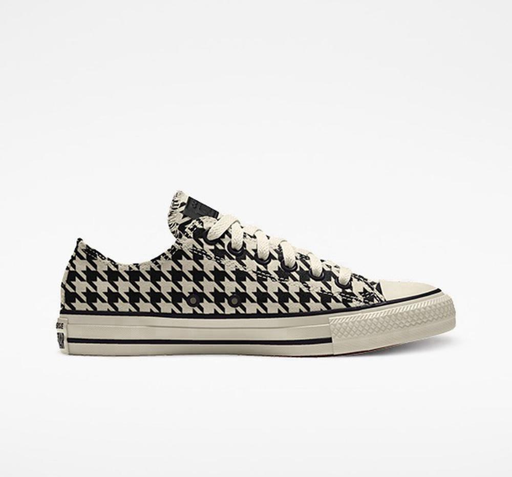 Hounds Tooth Black / Beige Men's Converse Custom Chuck Taylor All Star By You Unisex Low Tops India | JQRP-05743