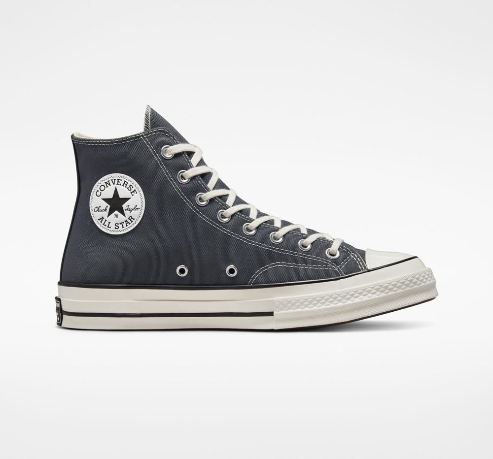 Iron Grey / Egret / Black Men's Converse Chuck 70 Vintage Canvas Unisex High Tops India | RMJT-18493