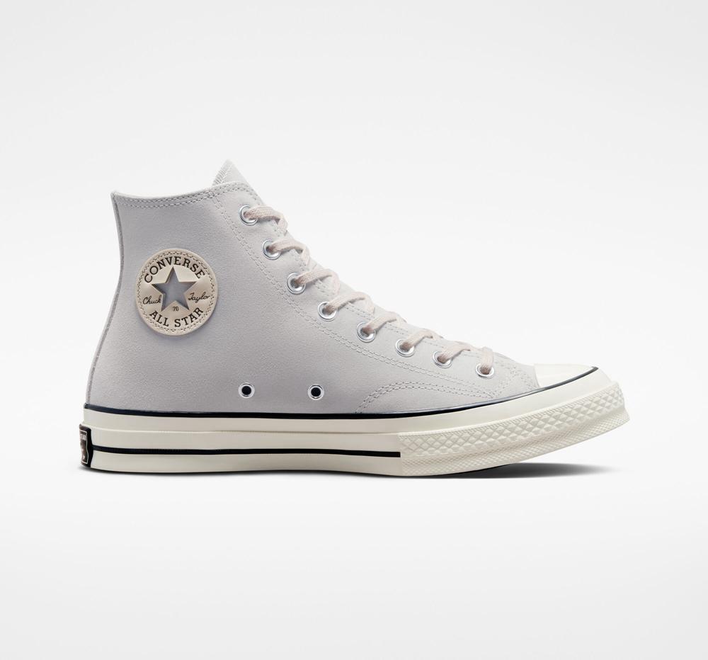 Khaki Pale Putty / Egret / Black Men's Converse Chuck 70 Suede Unisex High Tops India | LYAW-48562