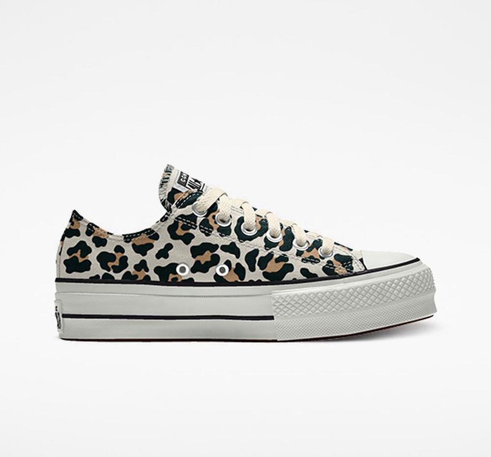 Leopard Women's Converse Custom Chuck Taylor All Star Lift Canvas By You Unisex Low Top Platform Shoes India | ZUIJ-50832