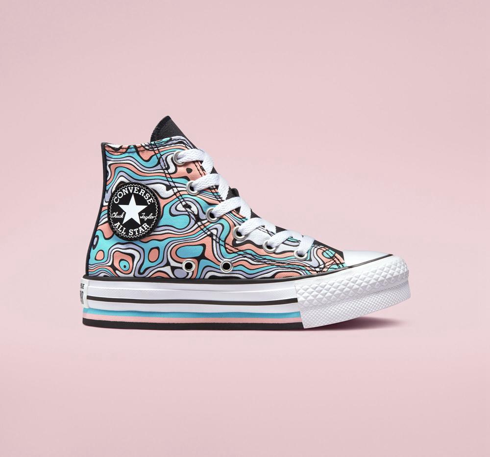 Light Aqua / Bleached Coral Girls' Converse Chuck Taylor All Star Lift Platform Color Swirl Little Kids High Tops India | IXOL-69217