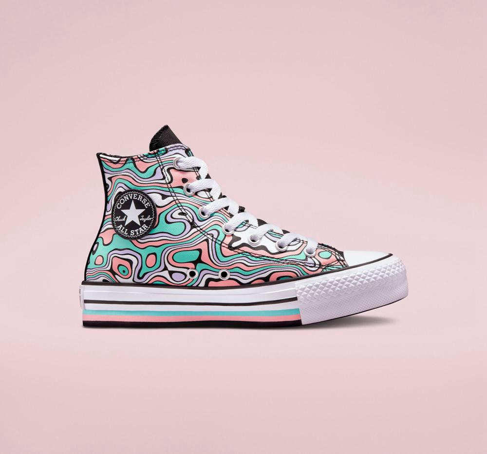 Light Aqua / Bleached Coral Girls' Converse Chuck Taylor All Star Lift Platform Color Swirl Big Kids High Tops India | KCQA-19034