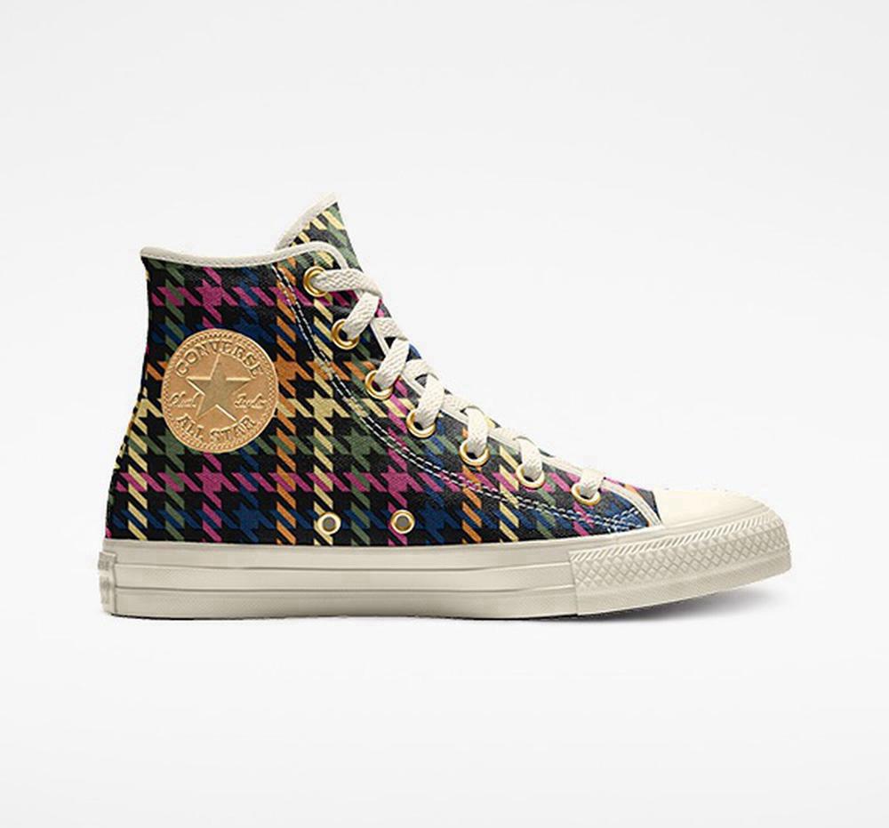 Multi Hounds Tooth Multicolor Men's Converse Custom Chuck Taylor All Star By You Unisex High Tops India | IDTO-65347