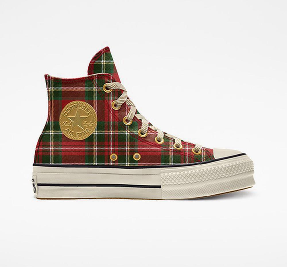 Multicolor Holiday Plaid Women's Converse Custom Chuck Taylor All Star Lift Canvas By You Unisex High Top Platform Shoes India | TPXN-74398