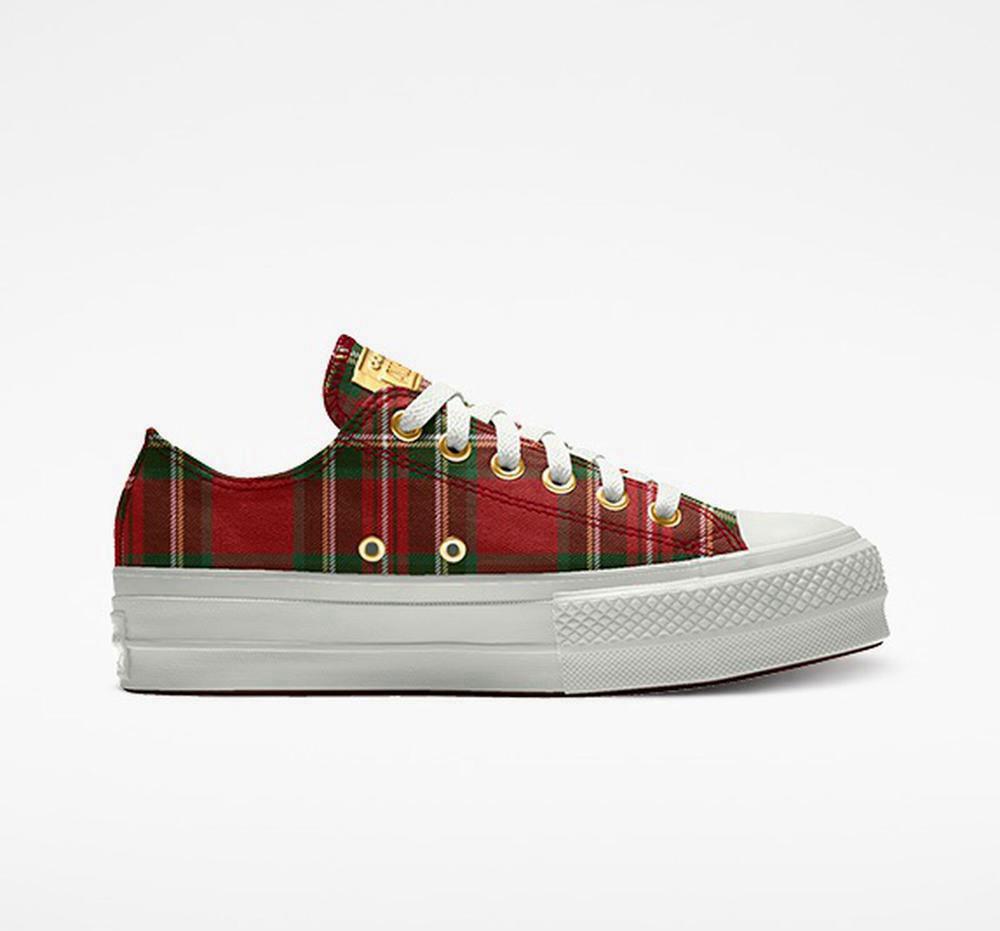 Multicolor Holiday Plaid Women's Converse Custom Chuck Taylor All Star Lift Canvas By You Unisex Low Top Platform Shoes India | XSCA-24153