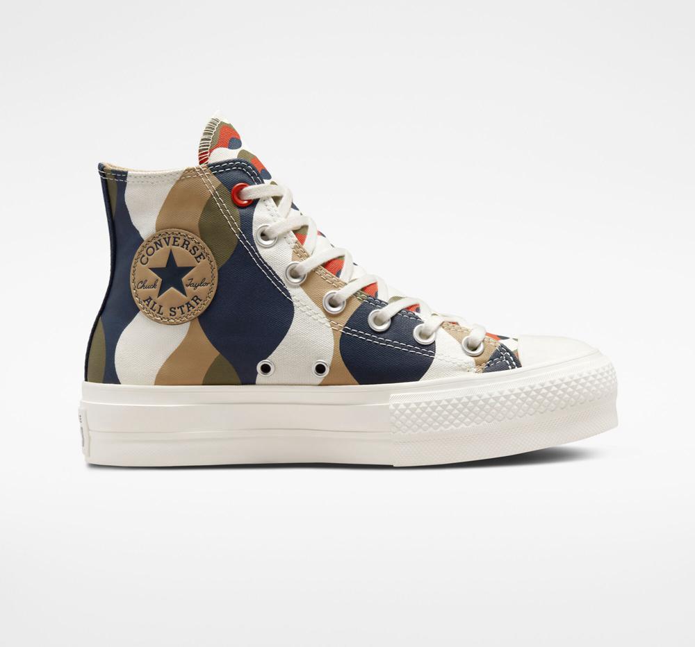 Multicolor Obsidian / Nomad Khaki / Utility Women's Converse Chuck Taylor All Star Lift Twisted Classics High Top Platform Shoes India | IOLR-05982