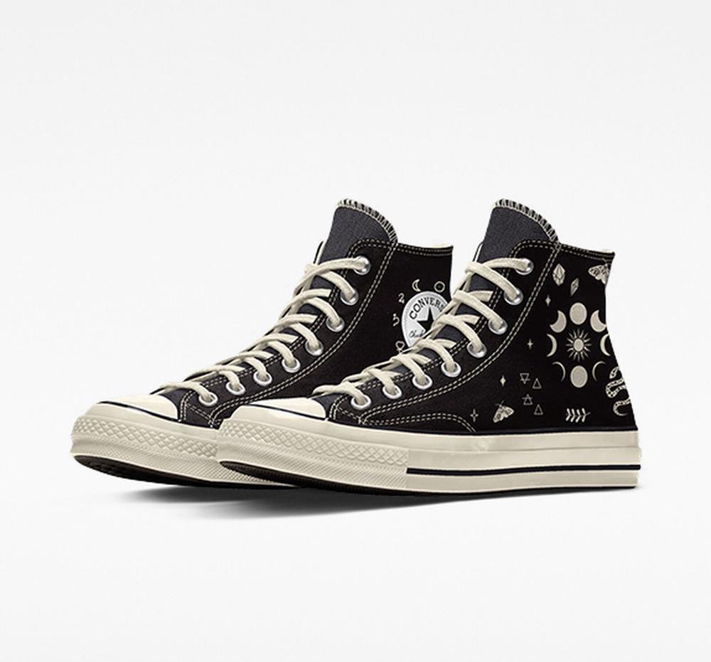 Mystic Black Men's Converse Custom Chuck 70 Vintage Canvas By You Unisex High Tops India | CTHD-52419