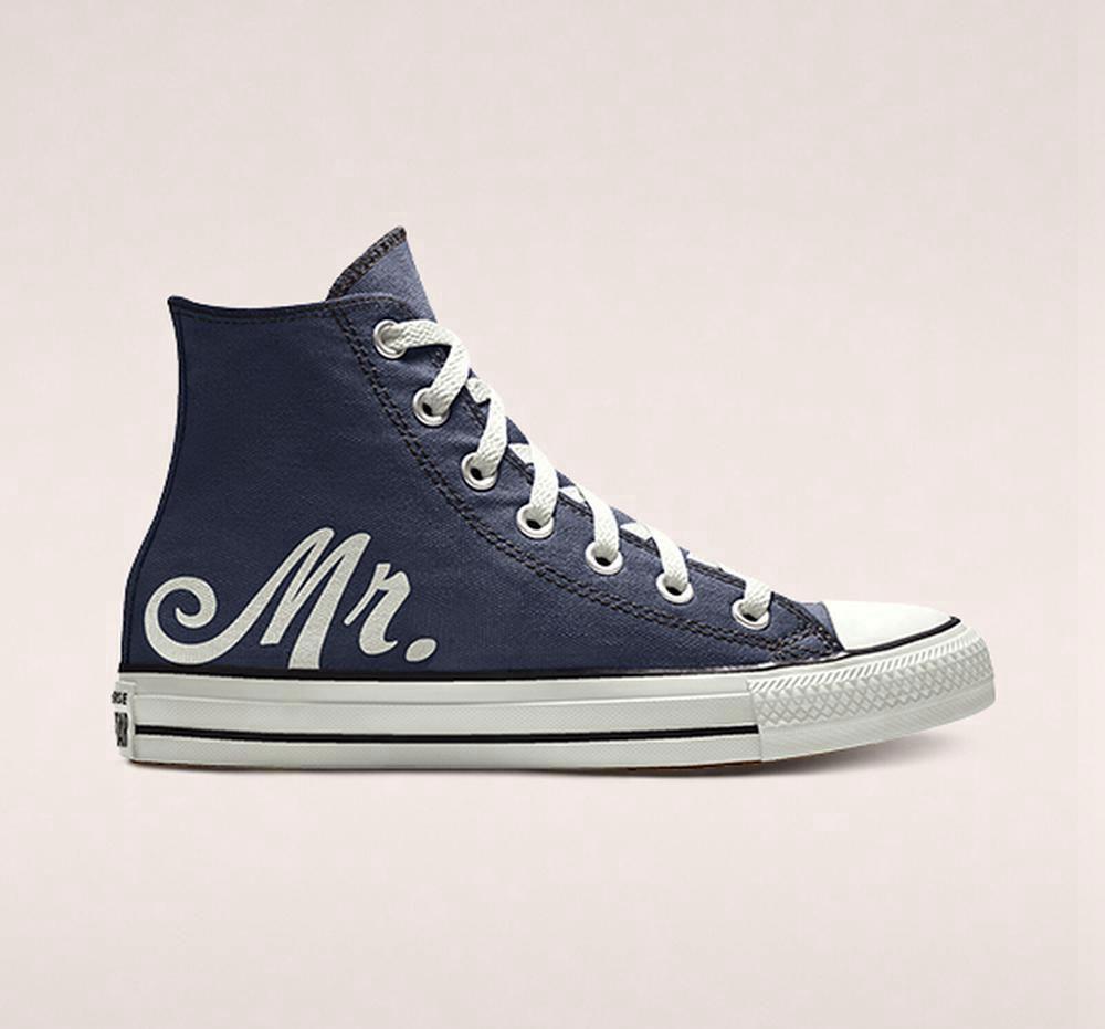 Navy Men's Converse Custom Chuck Taylor All Star Wedding By You Unisex High Tops India | ODNH-98034