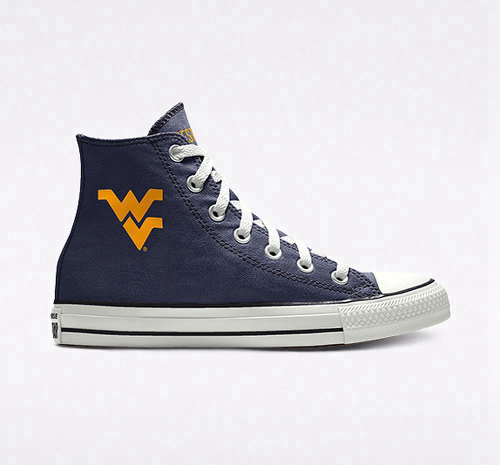 Navy Men's Converse Custom Chuck Taylor All Star West Virginia University Mountaineers By You Unisex High Tops India | XCEA-20391