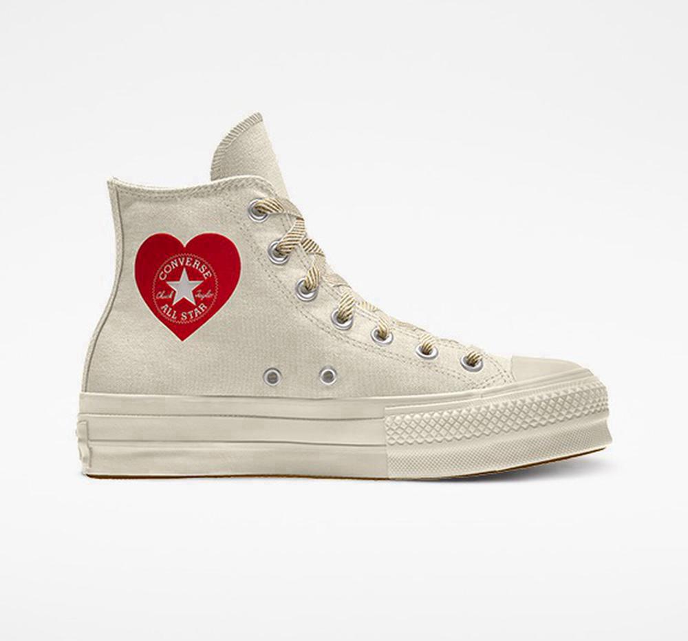 Off White Women's Converse Custom Chuck Taylor All Star Lift Canvas By You Unisex High Top Platform Shoes India | NHVB-37589