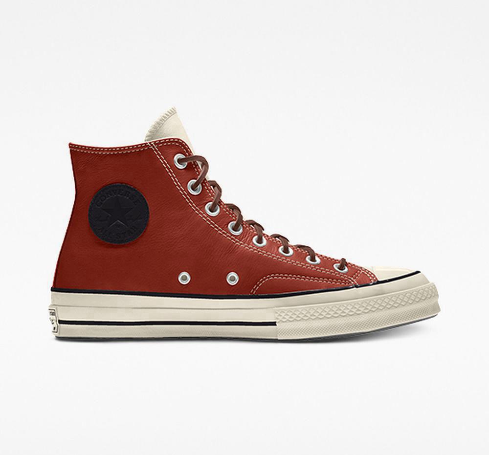 Orange Men's Converse Custom Chuck 70 Leather By You Unisex High Tops India | PTQA-34756