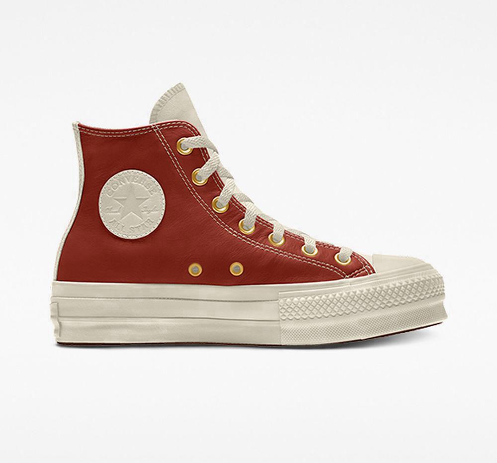 Orange Women's Converse Custom Chuck Taylor All Star Lift Leather By You Unisex High Top Platform Shoes India | YAWZ-04592