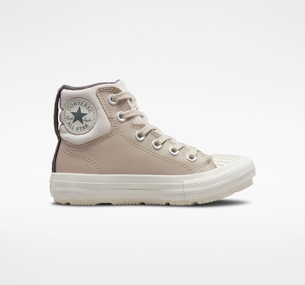 Papyrus / Light Bone / Iron Grey Girls' Converse Chuck Taylor All Star Berkshire Boot Counter Climate Little Kids High Tops India | TKOR-53092