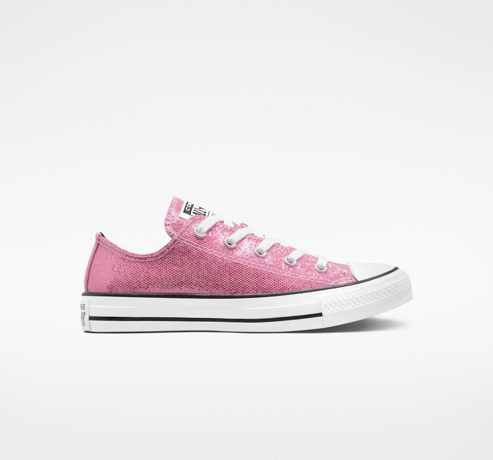 Pink / Beyond Pink / Black Girls' Converse Chuck Taylor All Star Glitter Big Kids Low Tops India | UYEH-76802