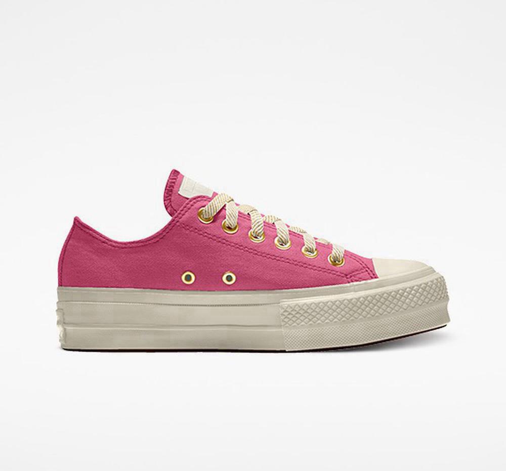 Pink Women's Converse Custom Chuck Taylor All Star Lift Canvas By You Unisex Low Top Platform Shoes India | DFAH-45783