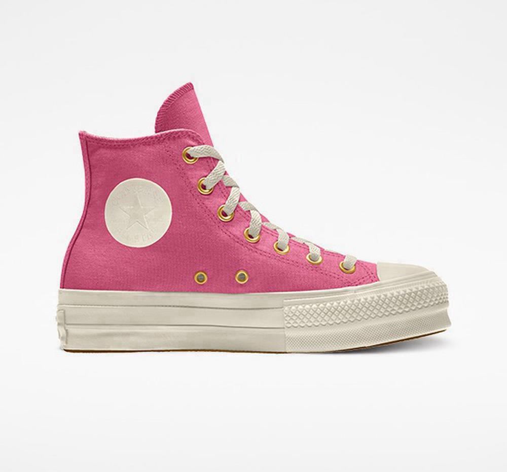 Pink Women's Converse Custom Chuck Taylor All Star Lift Canvas By You Unisex High Top Platform Shoes India | KBDZ-59027