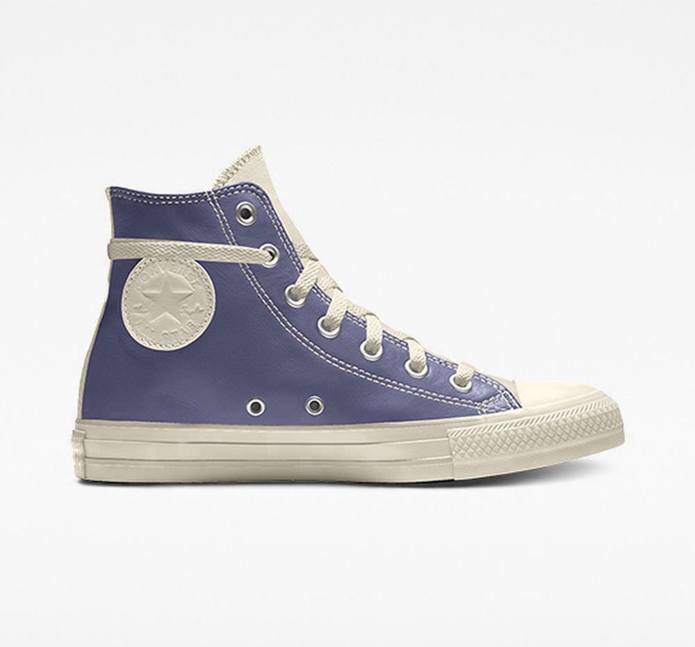 Purple Men's Converse Custom Chuck Taylor All Star Leather By You Unisex High Tops India | QZHN-43261