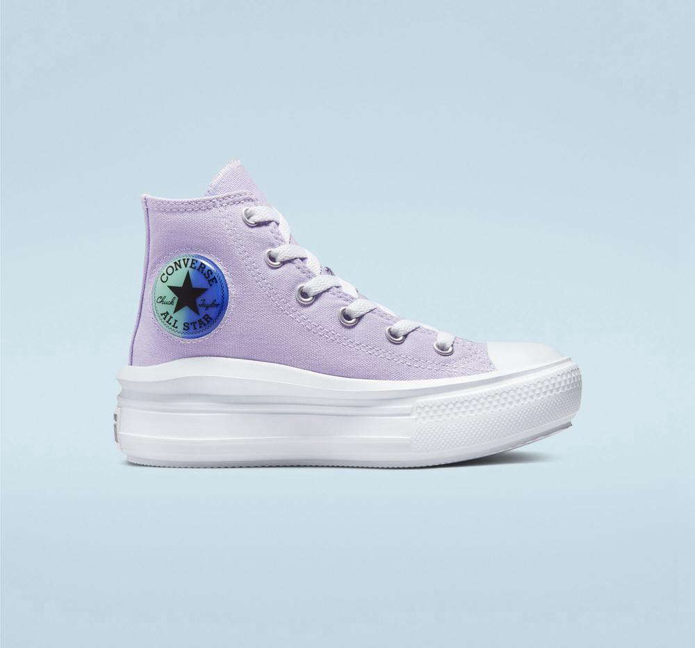 Purple Moonstone Violet / Royal Pulse Girls' Converse Chuck Taylor All Star Move Platform Gel Patch Little Kids High Tops India | BJHD-26430