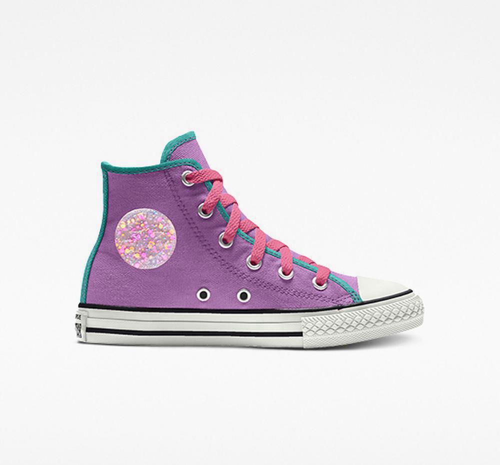 Purple Violet Girls' Converse Custom Chuck Taylor All Star By You Little Kids High Tops India | NFVQ-62930