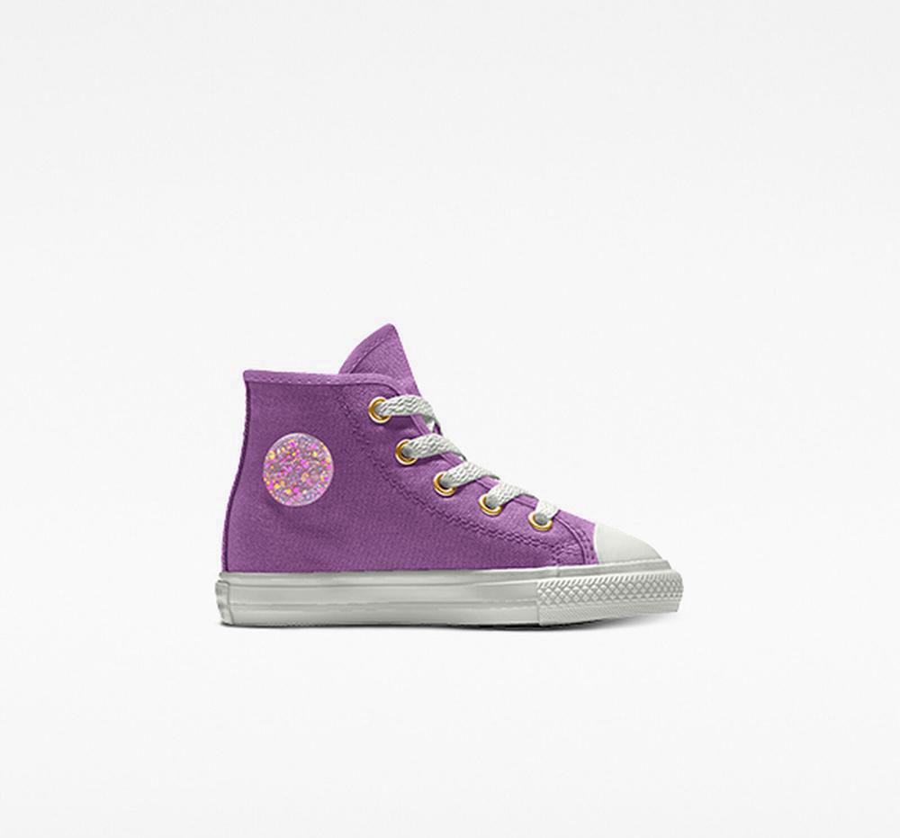 Purple Violet Glitter Girls' Converse Custom Chuck Taylor All Star By You Toddler High Tops India | MIEB-92357