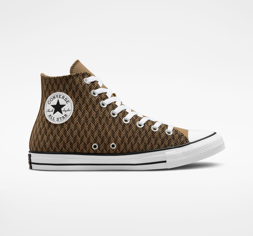 Sand Dune / Velvet Brown / White Men's Converse Chuck Taylor All Star Herringbone Unisex High Tops India | ZREU-72504