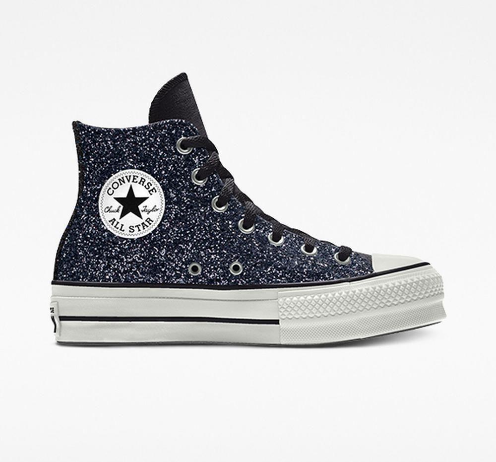 Silver Women's Converse Custom Chuck Taylor All Star Lift Glitter By You High Top Platform Shoes India | CPSN-81397