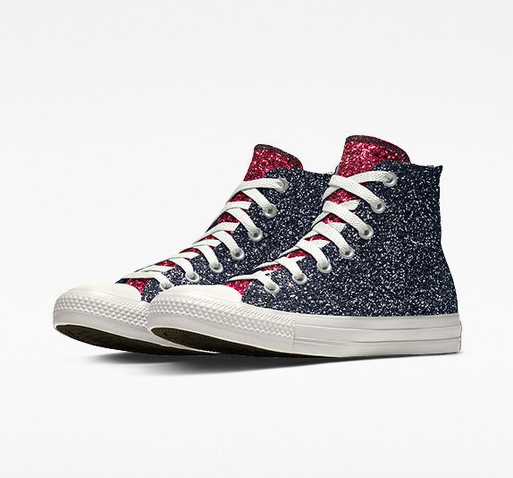 Silverpink Women's Converse Custom Chuck Taylor All Star Glitter By You Unisex High Tops India | UBER-70145