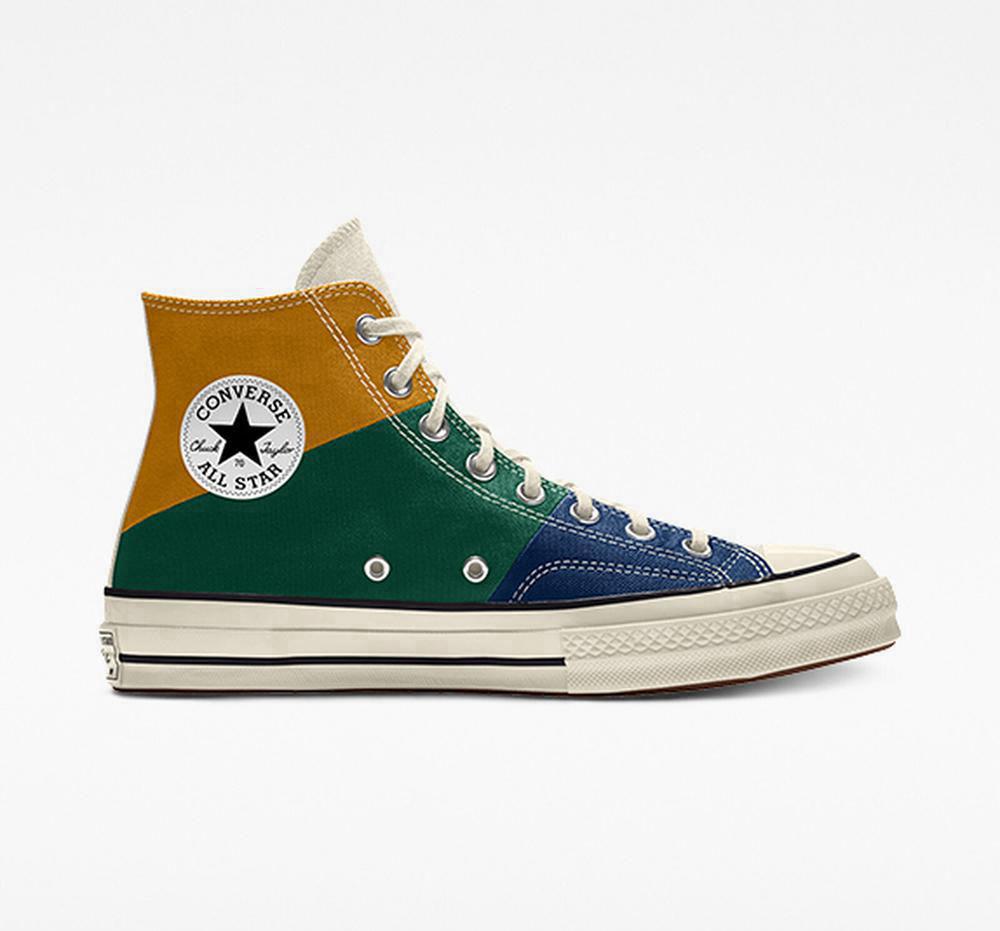 Tri Green Men's Converse Custom Chuck 70 Patchwork By You Unisex High Tops India | MGQW-21597