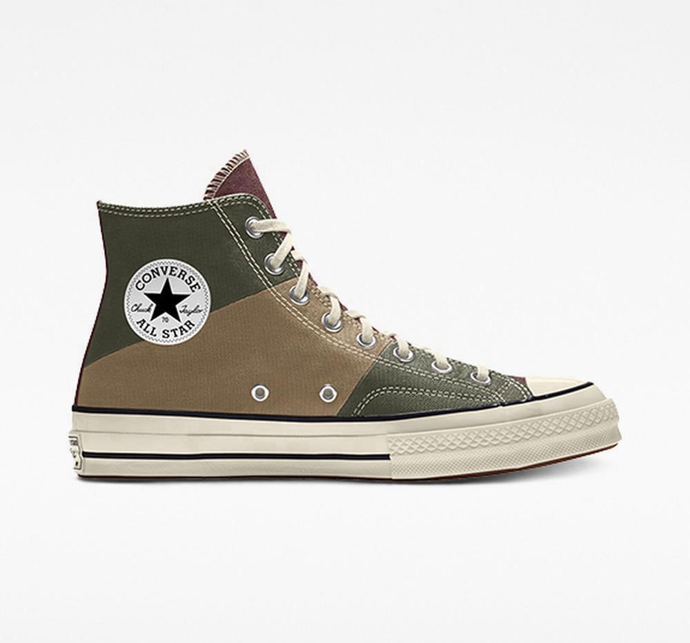 Tri Khaki Men's Converse Custom Chuck 70 Patchwork By You Unisex High Tops India | MCEF-35914