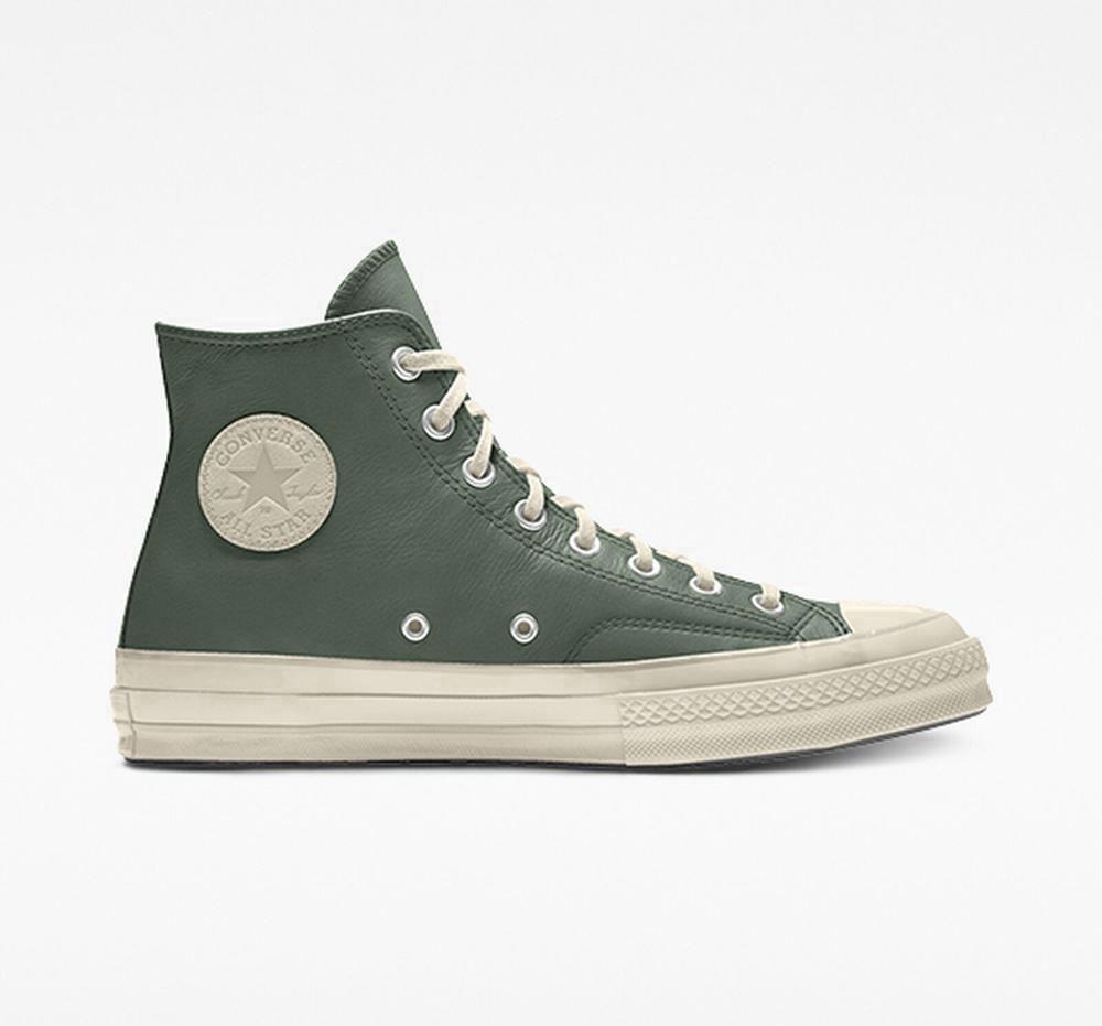 Utility Green Men's Converse Custom Chuck 70 Leather By You Unisex High Tops India | GYSO-93845