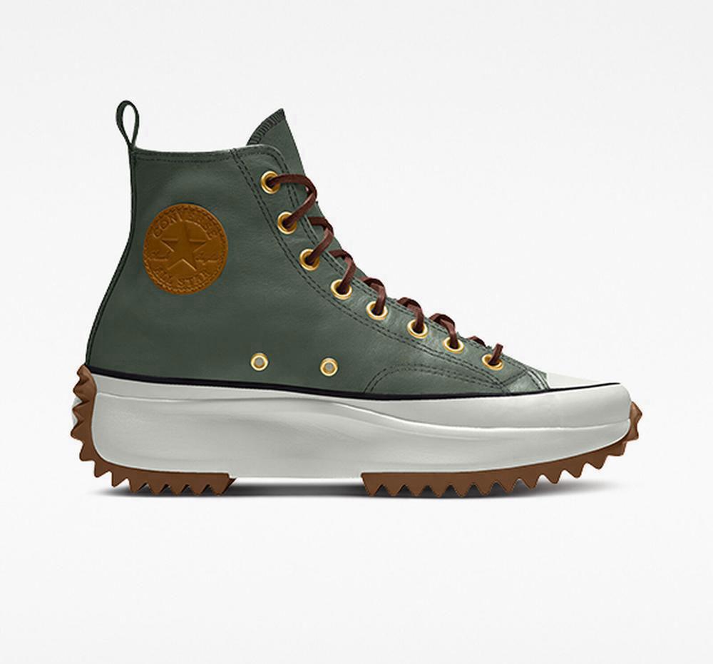 Utility Green Men's Converse Custom Run Star Hike Platform Leather By You Unisex High Tops India | HSUO-94130