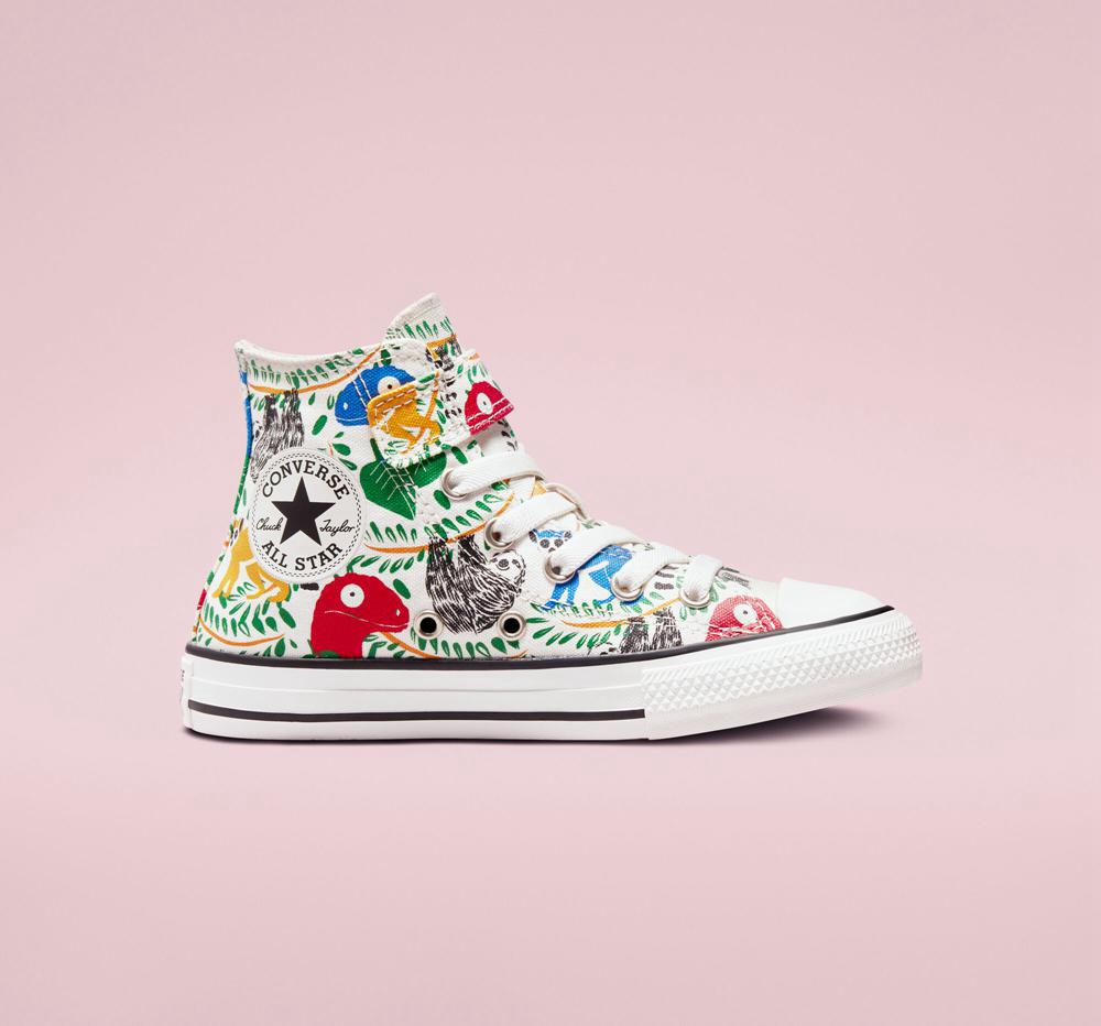 Vintage White / Multi / Black Girls' Converse Chuck Taylor All Star Easy On Multicolored Animals Little Kids High Tops India | EYOG-50629