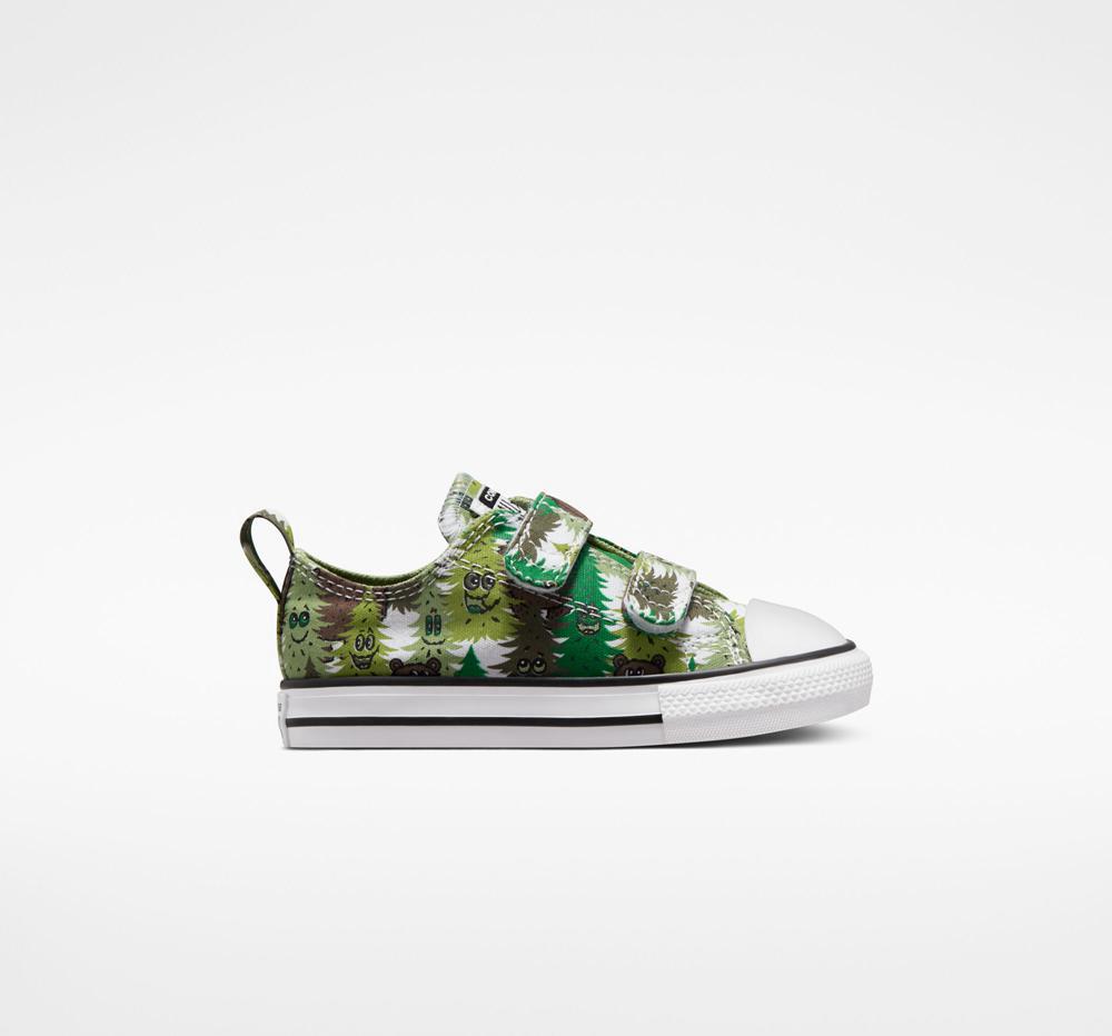 White / Aloe Green / Green Boys' Converse Chuck Taylor All Star Easy On Forest Camo Toddler Low Tops India | YNCO-01987