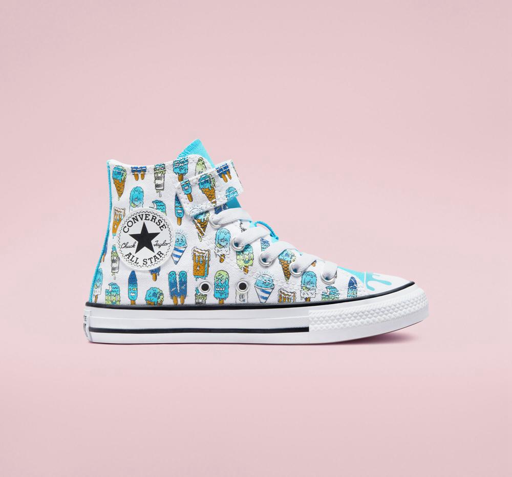 White / Baltic Blue / Lime Rave Boys' Converse Chuck Taylor All Star Easy On Frozen Treats Little Kids High Tops India | TEMK-36541