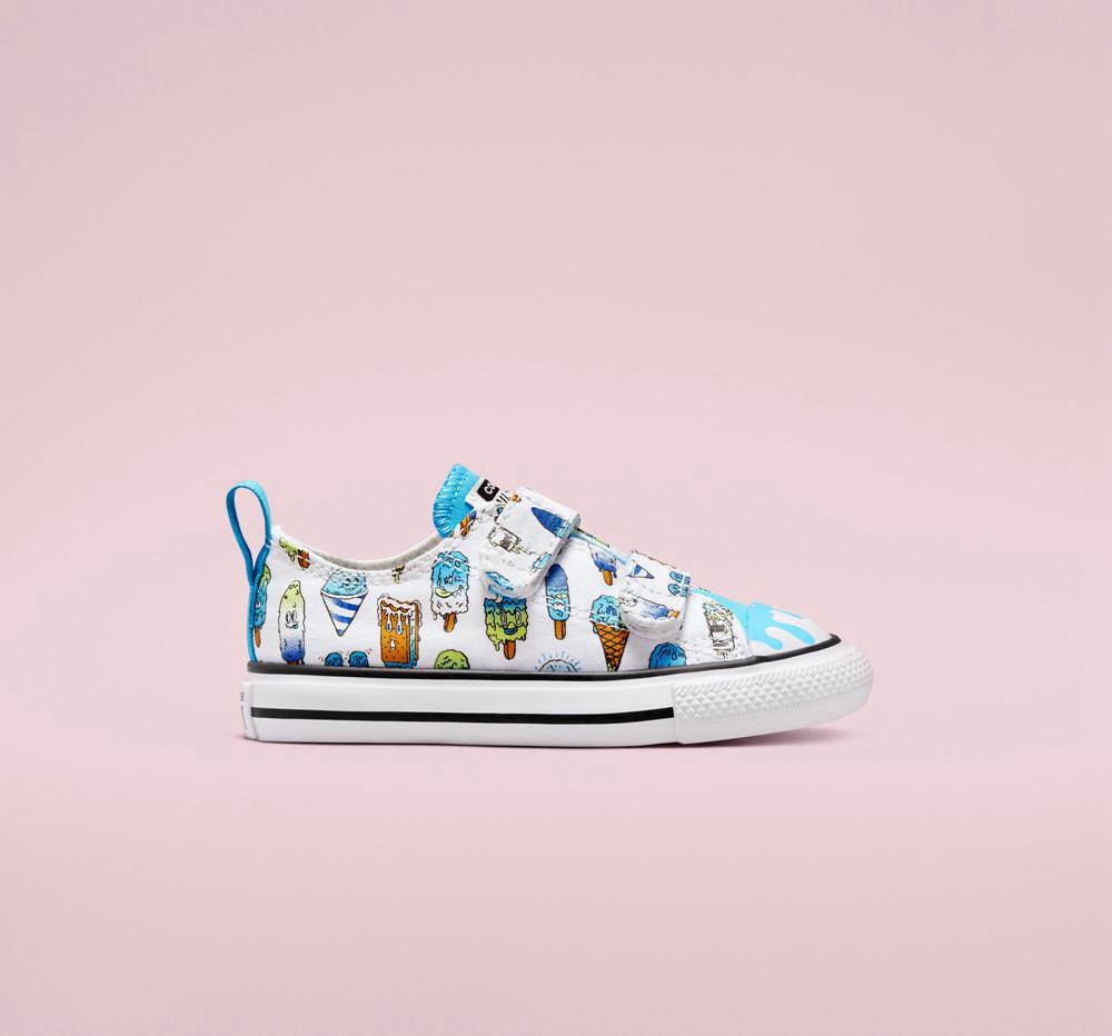 White / Baltic Blue / Lime Rave Girls' Converse Chuck Taylor All Star Easy On Frozen Treats Toddler Low Tops India | CZNL-14693