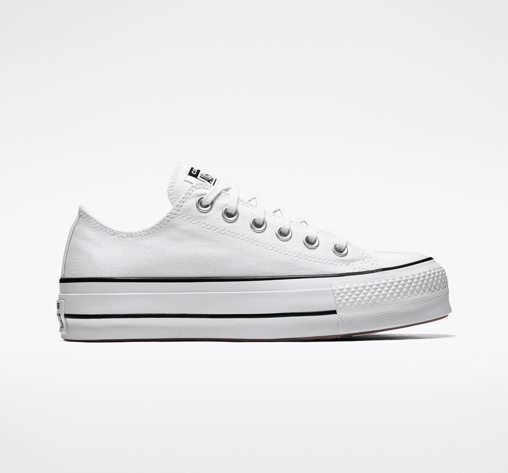 White / Black / White Women's Converse Chuck Taylor All Star Lift Canvas Low Top Platform Shoes India | DGNR-87462