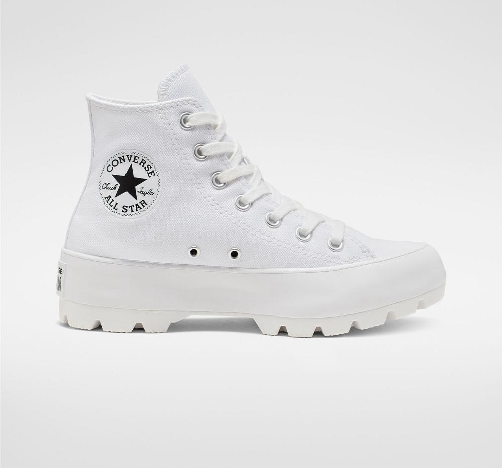 White / Black / White Women's Converse Chuck Taylor All Star Lugged High Tops India | UOIJ-21593