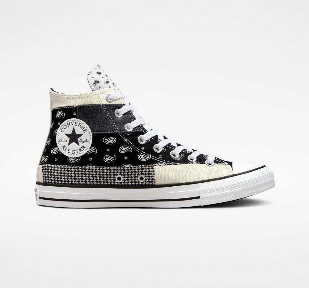 White Egret / Black / White Men's Converse Chuck Taylor All Star Hacked Patterns Unisex High Tops India | LRVI-01963