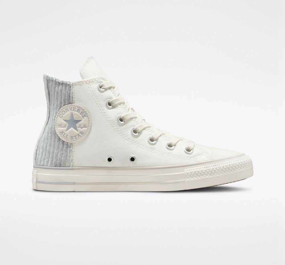 White Egret / Gravel Men's Converse Chuck Taylor All Star Velour Unisex High Tops India | LIZO-35980