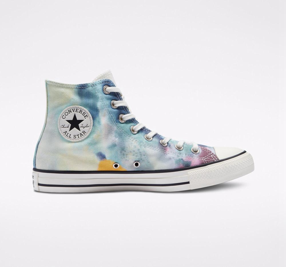 White Egret / Multicolor / Black Men's Converse Chuck Taylor All Star Tie Dye Unisex High Tops India | XHOQ-79215